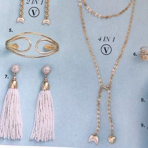 Stella & Dot Gold Layered Lariat Necklace with Crescent and Heart Charms